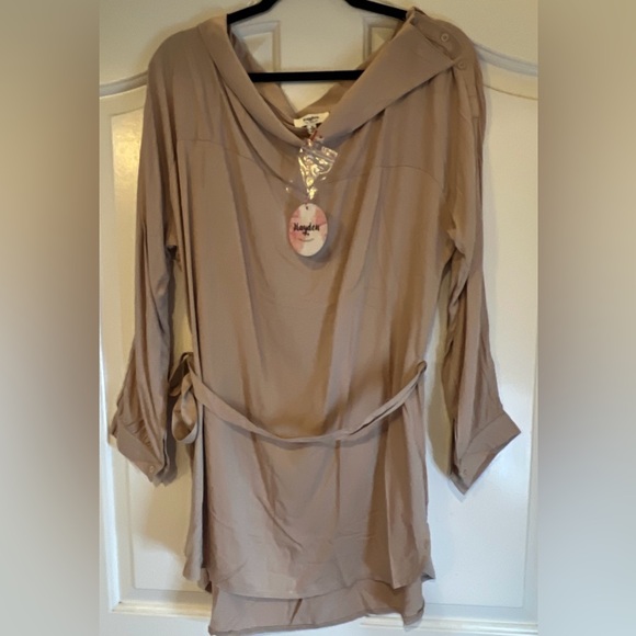 Hayden Los Angeles Cowl Neck Rayon Tan LongSleeve Shirt Dress Women’s Size M NWT - Picture 1 of 10